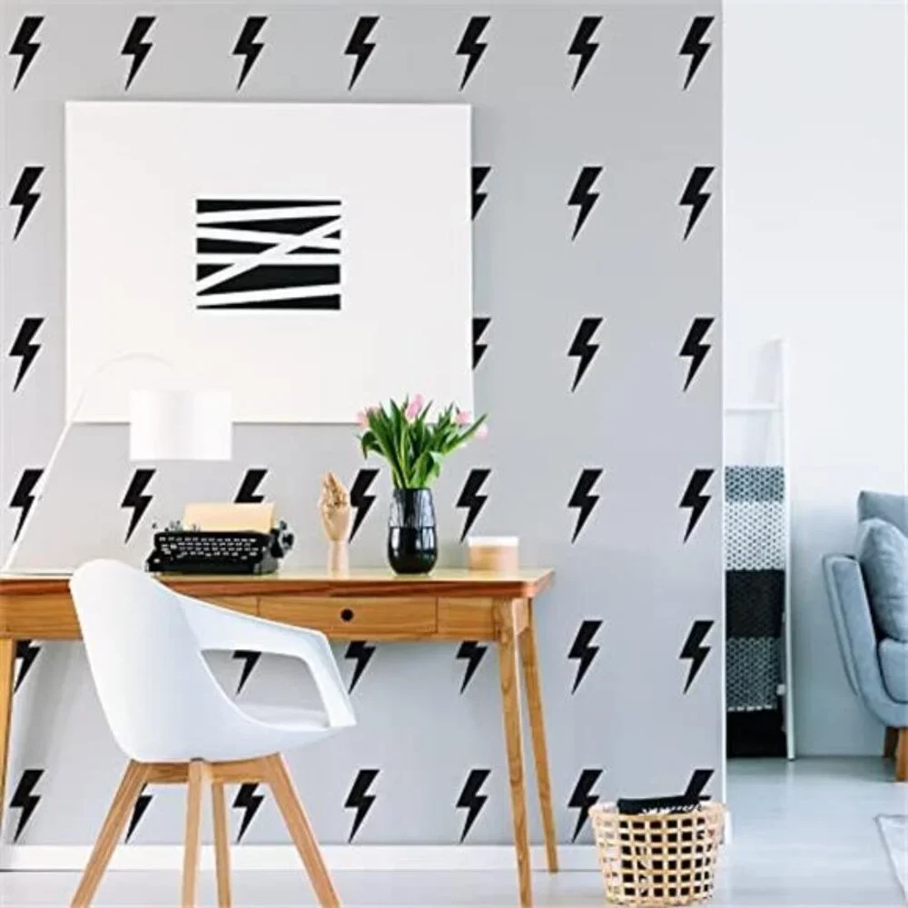 Black Lightning Bolt Wall Decals Peel Stick Modern Bedroom Dorm Office Wall Art